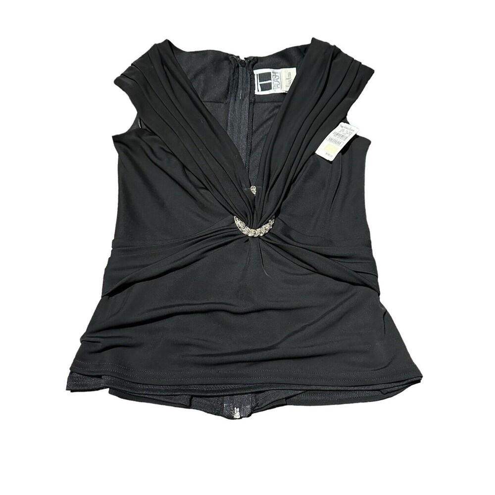 NWT Vintage Tadashi V Neck Size Medium Sleeveless Top Black Embellishments #G4-5